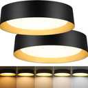 BrightHome 16in Flush Mount Ceiling Light, 3000LM 30W(300W Equiv), LED Ceiling Light Fixture 5CCT 2700K 3000K 4000K 5000K 6000K, Dimmable Ceiling Lamp for Bedroom Bathroom Hallway, Black and Gold, 16inch-2packs