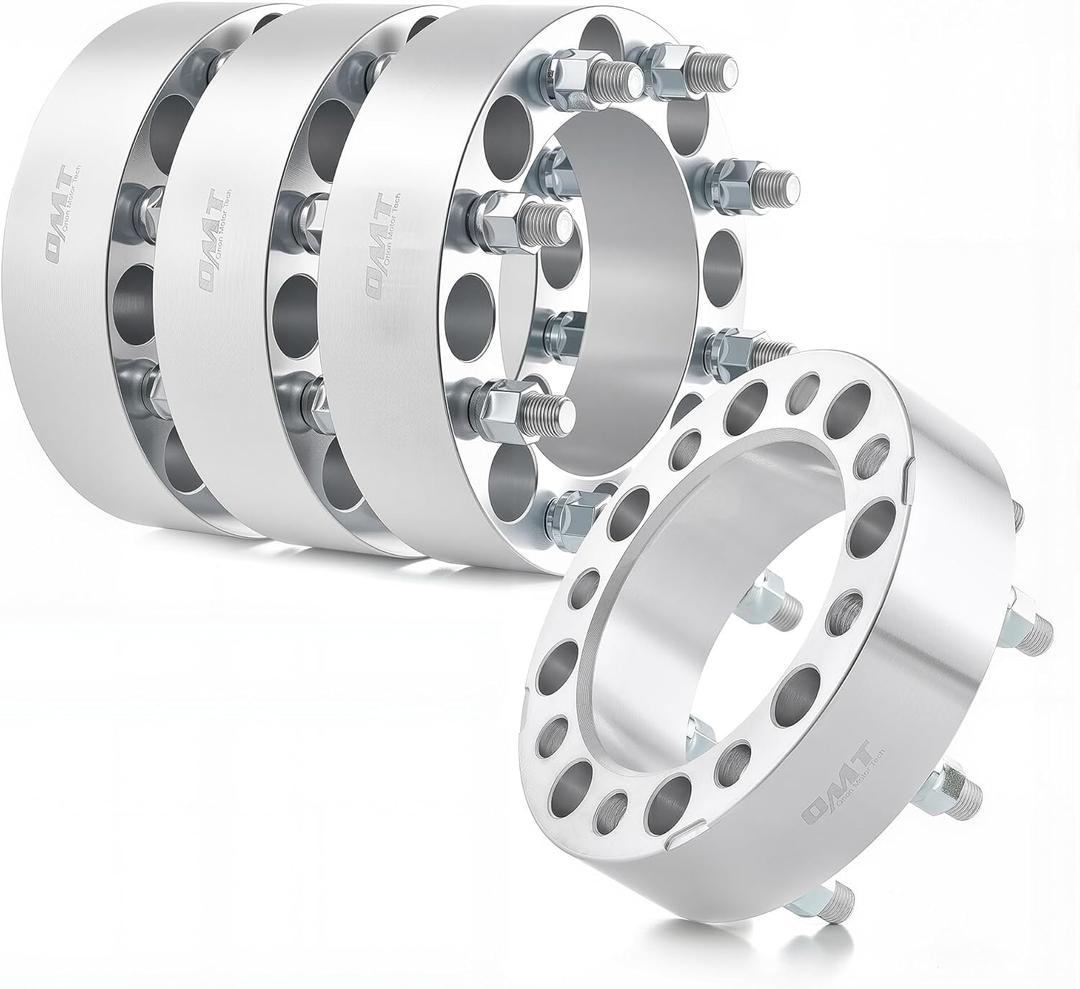 Orion Motor Tech 8x6.5 Wheel Spacers, 2 Inch Wheel Adapters with Studs Compatible with 1994-2011 Dodge Ram 2500 3500 1988-1998 Ford F250 F350, 8x165.1 Wheel Spacer Kit with 130 mm Hub Bore, Set of 4