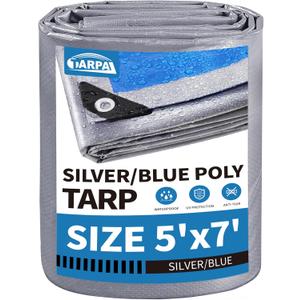 TARPAL Tarp 5x7 Feet Waterproof Small tarps 7.5mil Multipurpose Protective for Outdoors,UV Protection,Rip and Tear Proof,Poly Tarpaulin(Silver/Blue)