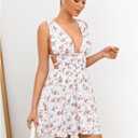 Floerns Women's Cut Out Backless Sleeveless Shirred Floral A Line Short Dress (S)