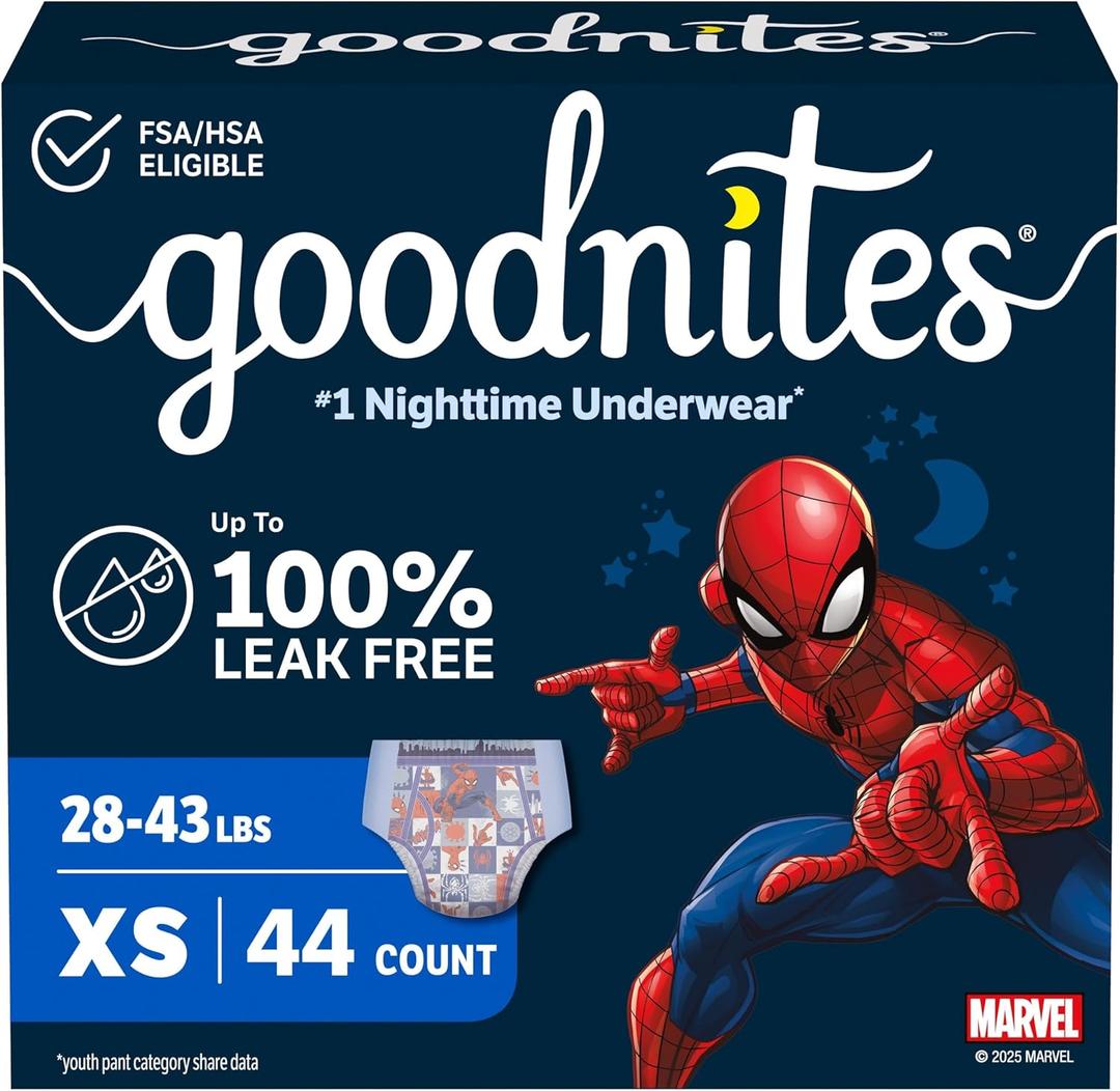 Goodnites Boys' Nighttime Bedwetting Underwear, Size Extra Small (28-43 lbs), 44 Ct (2 Packs of 22) 