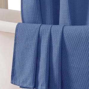 OVZME Blue Shower Curtain Set, Waffle Textured Heavy Duty Fabric Shower Curtain for Bathroom, Luxury Hotel Weighted 230GSM Bath Curtain with 12 Plastic Hooks, Machine Washable, 72x72