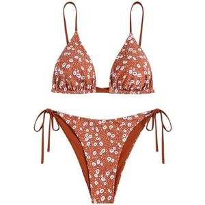 ZAFUL Women's Triangle Bikini Floral String Bikini Set Two Piece Swimsuit Bathing Suits Small 