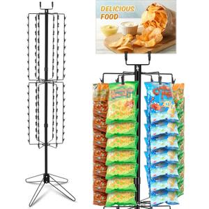 Standing Spinner Retail Display Rack with 108 Clips, 68.5" H Chip Spinning Display Rack 4" Top Wire Sign bracket, 12 Rotating Rods Heavy Duty Chip Holder, Black