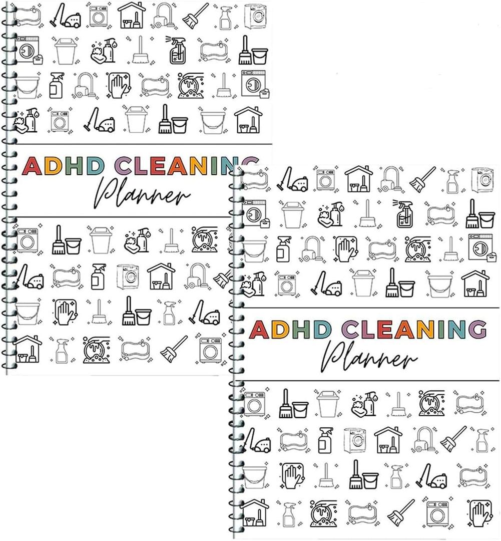 2 Pack Cleaning Planner, Cleaning Schedule and Checklist Organizer, Daily Weekly Monthly Household Cleaning Planner, Chore Chart Notebook for Home, Family Cleaning Tasks, DIY Home Improvement, Editable Template (White)