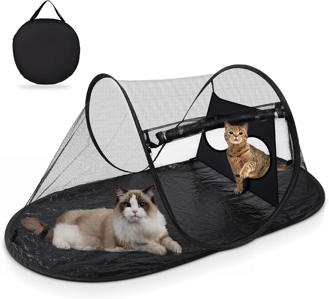 Outdoor Cat Tent with Removable Interactive Fabric,Outdoor Cat Enclosures for Indoor Cats, Portable Pet Playpen Ideal for Hiking, Traveling, and Sunbathing-Black