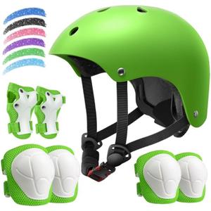 Kids Bike Helmet Set, Adjustable Helmet for Ages 2-3-5-8-14 Year Boys Girls, Toddler Pad Set with Knee and Elbow Pads for Bike, Roller, Skating, Scooter, Longboard and More Sports, 6 Color, Size 54-57 cm