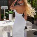 BEAGIMEG Women's Sexy Bodycon Sleeveless Backless Ruched Halter Neck Party Club Cocktail Midi Dress (White, M)