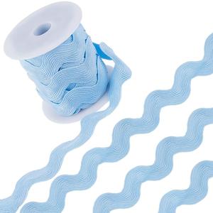 GORGECRAFT 1.34 Inch Rick Rack Trim for Sewing 10 Yards Jumbo RIC Rac Ribbon Christmas Rickrack Sky Blue Wave Bending Fringe Trim Woven Braided Fabric Lace Zig Zag Trim for DIY Crafts Wedding