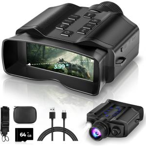 Night Vision Goggles for Adults, 3.99" HD Screen, 10000mAh Rechargeable Night Vision Binoculars with 64GB Card for Hunting Camping Surveillance (Dark Gray)