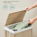 SONGMICS Laundry Hamper with Lid, 23.8 Gallon (90L) Synthetic Rattan Clothes Laundry Basket with Lid and Handles, Foldable, Removable Liner, Summer Sand ULCB051LZ01