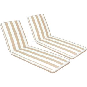 Chaise Lounge Cushions Outdoor, Waterproof & Fade-Resistant Lounger Cushions for Patio Furniture, Pool, Lawn - 74'' x 22'' x 3'', Set of 2 (Beige White Striped)