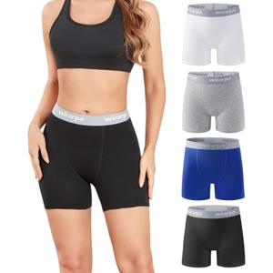 wirarpa Women's Boxer Briefs Cotton Underwear Anti Chafing Boy Shorts Panties 5.5" Inseam 4 Pack (Black/White/Blue/Heather Gray, Size XL)