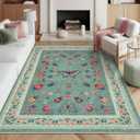 Light Green Area Rugs for Living Room Nursery Farmhouse Retro Fun Butterfly Beetle 5x8 Rug Non Slip Washable Low Pile Floor Covering Carpet for Playroom Girls Bedroom Green 5 x 8 Rug