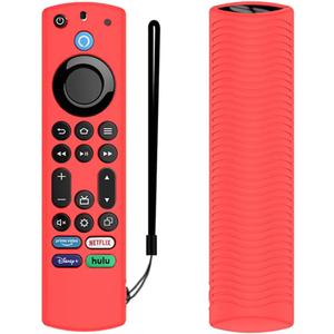 Silicone Remote Case for Toshiba/Insignia FireTV - Anti Slip, Shockproof with Lanyard (Red)