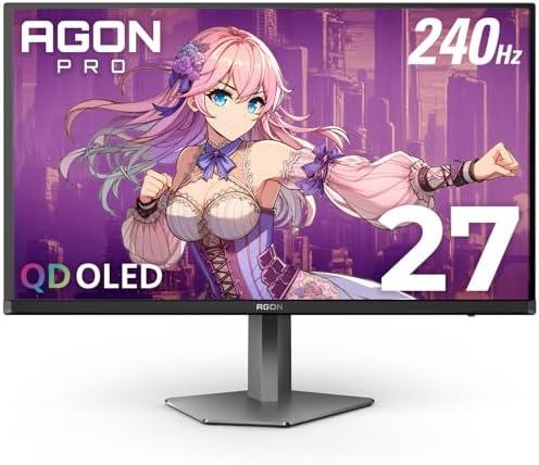 AOC Agon PRO AG276QZD2 27" QD-OLED Gaming Monitor QHD 2560x1440, 240Hz 0.03ms, HDR 400, HDMI 2.0 x2, Display Port x2, Built in Speakers, G-Sync Compatible, Console Gaming Ready, 3-Year Zero-Bright-Dot