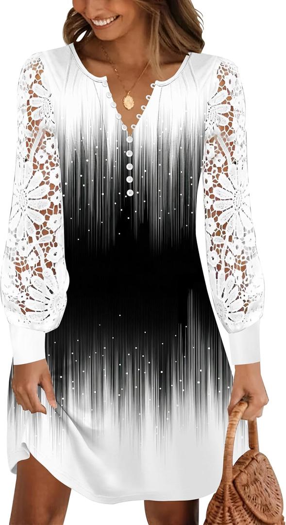 Fall Dresses for Women 2025 Lace Long Sleeve Elegant Slim Formal Party Dress (Large)