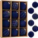 Hollyone 12PCS Blue Velvet Christmas Balls Ornaments, 3.15" Flocked Balls Shatterproof Decorative Hanging Ornaments Christmas Tree Decorations Set for Wedding Winter Holiday Party Wreath Home Decor