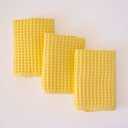 PSKL Organic Waffle Kitchen Towel 100% Turkish Cotton Set of 3 Yellow - Premium Quality, Soft, Quick-Dry, Absorbent, Lint-Free Hand Towels 32X16 Inches (3, Light Yellow)