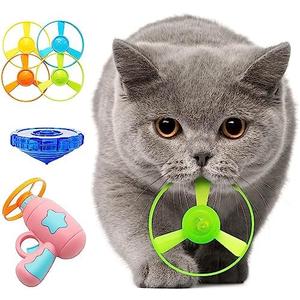 Svemei Cat Fetch Toy, Interactive Flying Cat Toy with 1 Light Up Spinning Tops, 1 LED Propellers and 4 Flying Propellers, Dog Kitten Tracks Toy for Training Hunting Chasing(Pink)