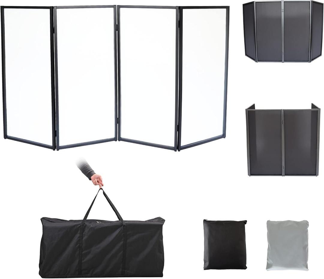 DJ Facade DJ Booth White&Black w/Carry Bag Portable DJ Event Facade Foldable Cover Screen Front Board Video Light Projector Display Scrim Panel, Medium