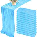 12 Pack Cheesecloth Table Runner 35x72 Inch Boho Gauze Rustic Cheese Cloth Romantic Long Table Runner for Wedding Bridal Shower Birthday Party Table Decor (Baby Blue)