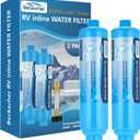 2-pack RV Water Filter, Advanced RV Inline Water Filter with Flexible Hose Protector, KDF&GAC Reduces Bad Taste, Odors, Chlorine, and Sediment, Camping Essentials for Fresh Drinking Water