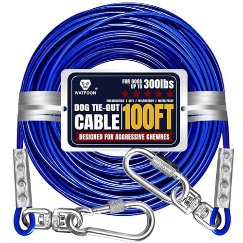 Tie Out Cable for Large Dog, 100ft Pet Runner for Yard, 30/40/50ft Run Leash Heavy Duty Swivel Hooks Heavy Duty Lead Steel Wire Dog Chain Leash Cable Perfect for The Yard, Camping, Beach