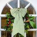 HunnmingRe 2 Pcs Green Block Print Bow Wreath Sash 24 x 16 Inch Christmas Wreath Sash for Front Door Holiday Floral Burlap Bow Accessories for Doorway Indoor Outdoor Garland Home (Green)