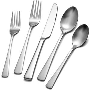KINGSTONE Silverware Set for 8, 40-Piece 18/10 Stainless Steel Flatware Set, Forged Cutlery Set Matte Satin Finish, Dishwasher Safe
