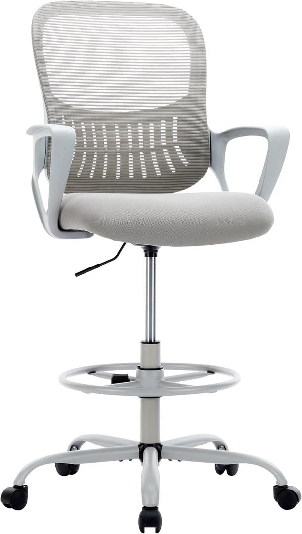 Yapamar Tall Office Chair with Adjustable Height, Ergonomic Computer Standing Desk Stool with Adjustable Footrest Ring, High Office Chair for Counter Height Desk (Grey)