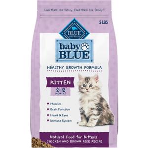 Blue Buffalo Baby Blue Natural Kitten Dry Cat Food, Healthy Growth Formula with DHA, Chicken and Brown Rice Recipe, 2-lb Bag (EXP 08/14/27)