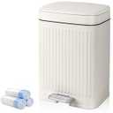 rejomiik Small Bathroom Trash Can with Lid 2.1 Gallon Soft Close Step Slim Garbage Can Waste Bin for Office, Bedroom, Kitchen, White