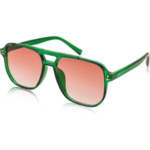 FEISEDY Retro Square Aviator Sunglasses Women Men 70s Vintage Trendy Plastic Frame Sun Glasses B2835 (008 Green Transparent Frame/Reddish Brown Gradient Lens)