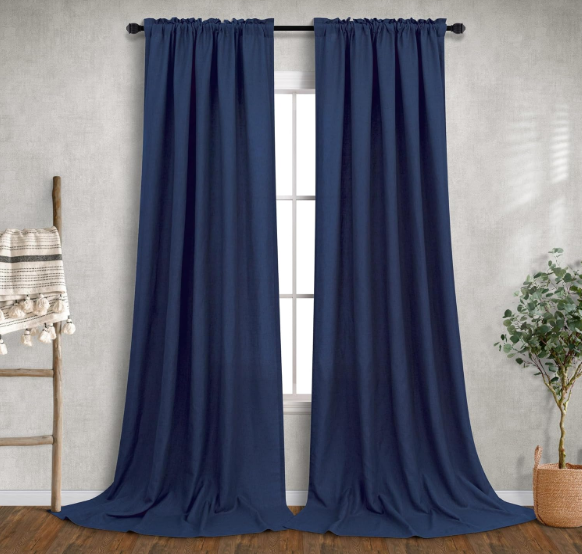 Navy Curtains 40"x106 Long for Living Room 2 Panels Set Light Filtering Farmhouse Linen Semi Privacy Flowy Airy Breathable Dark Blue Curtains for Formal Dining Room Tall Windows Decor