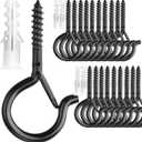 PlusRoc 20 Pack Screw Hooks for Hanging Plants Outdoor Lights, Heavy Duty 2.2 Inch Black Eye Hook Screw Cup Ceiling Hook Q-Hanger for String Lights, Wall Wood Ceiling Deck Mount