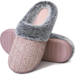 Shoeslocker Women's Memory Foam Fuzzy Slippers Knit house shoe for Women Comfy Wool-Like Lined Slippers Indoor Outdoor 9