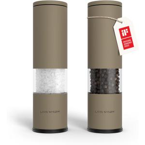 LARS NYSØM Salt and Pepper Grinder Set Manual, Stainless Steel Salt and Pepper Mills with Adjustable Ceramic Grinder I Design Spice Shakers (Taupe Brown)