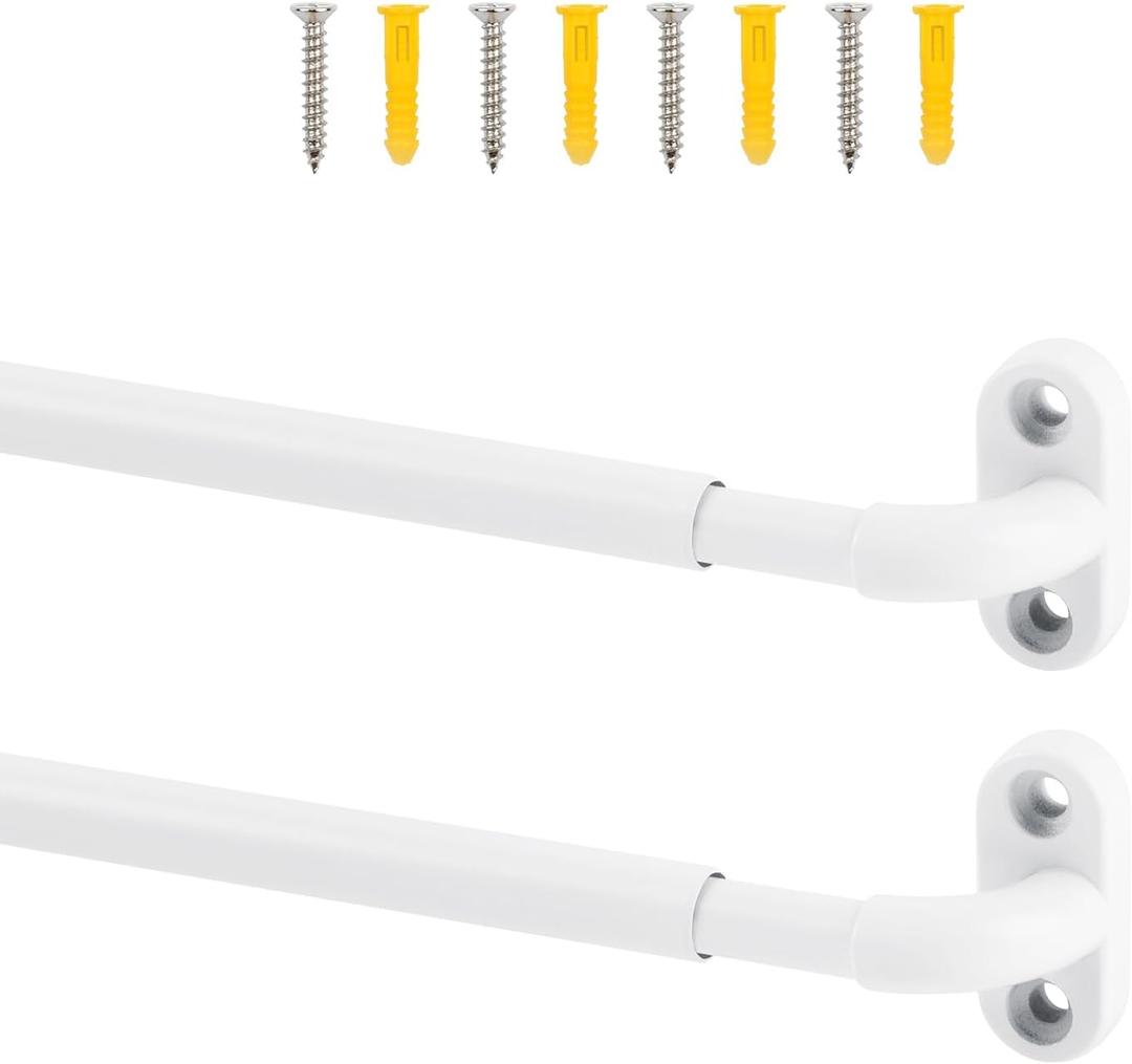 TYRON 2 Pack Screwed Sash Curtain Rod Adjustable 18-30 Inch, 3/8 In. Diameter, French Door Curtain Rods (White)