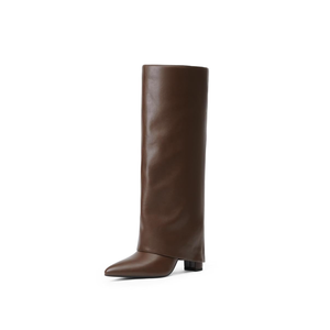 Modatope Knee High Boots Women Fold Over Knee High Boots Chunky High Heels Long Boots Zipper Pointed Toe Dress Tall Boots for Women Size 11