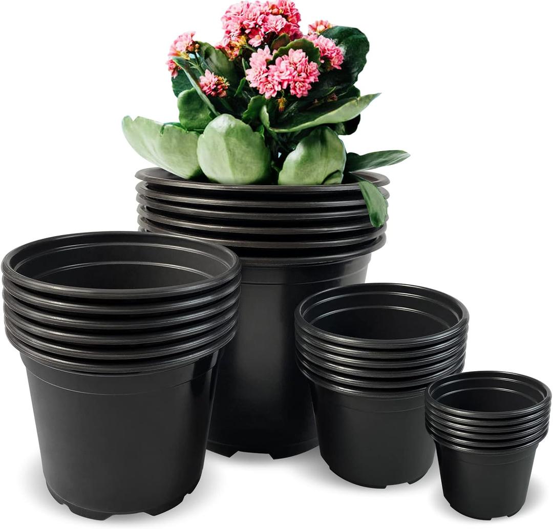 RAOOKIF 24pcs 3 4 5 6 Inch Nursery Pots Variety Pack, Flexible Plastic Plant Pots with Drainage Holes, Round Nursery Pot for Plastic Plants, Black Flower Pots (3+4+5+6 inch)