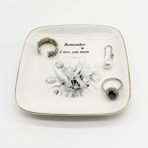 3 x Ceramic Jewelry Tray Gift for Mom from Daughter Son, Small Jewelry Dish Tray for Christmas, Mothers Day Gift, Mom Birthday Gifts Flower Ring Dish for Women, Bathroom Jewlery Plate Trinket Tray