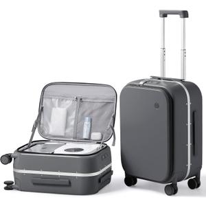 mixi 20 Inch Carry On Luggage 22x14x9 Airline Approved PC Hard Shell Suitcase Top Opening Aluminum Frame Travel Suitcases with Wheels, Rock Gray