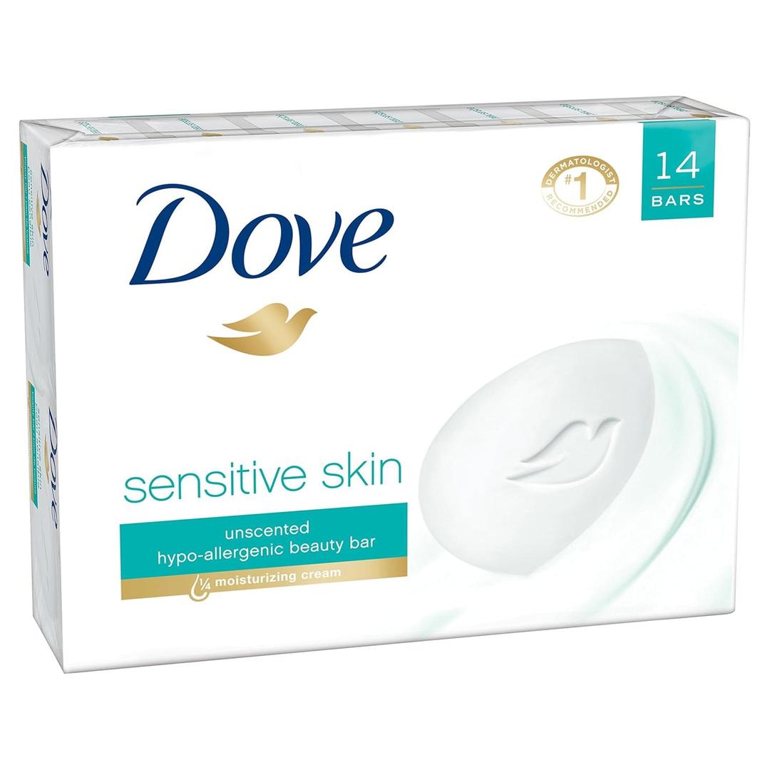 Dove Beauty Bar Soap Sensitive, 20 Bars for Sensitive Skin, Fragrance Free and Hypoallergenic 3.75 oz