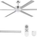 62" Ceiling Fans with Light and Remote, Energy Saving Super Quiet 6-Speed Ceiling Fan with 3CCT Dimmable Light for Indoor and Outdoor, 6 Aluminum Blades, Reversible, Silver