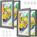 2 Pack Gray Kids Art Frame, 8.5x11 Front Opening Wood Kid Artwork Frames Changeable, Wall-mounted or Standing Children Art Frame with Mat, Holds 150 Pcs, Drawing Display Storage Frames