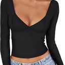 Trendy Queen Going Out Tops for Women Trendy Long Sleeve Shirts Fashion Clothing V Neck Basic Y2K Clothes Cute Shirt Corset (X-Large, Black)
