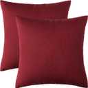Set of 2 Burgundy Throw Pillow Covers Decorative Farmhouse Linen Pillowcases Solid Cushion Cases for Outdoor Bedroom Living Room Sofa Chairs 16x16 inch