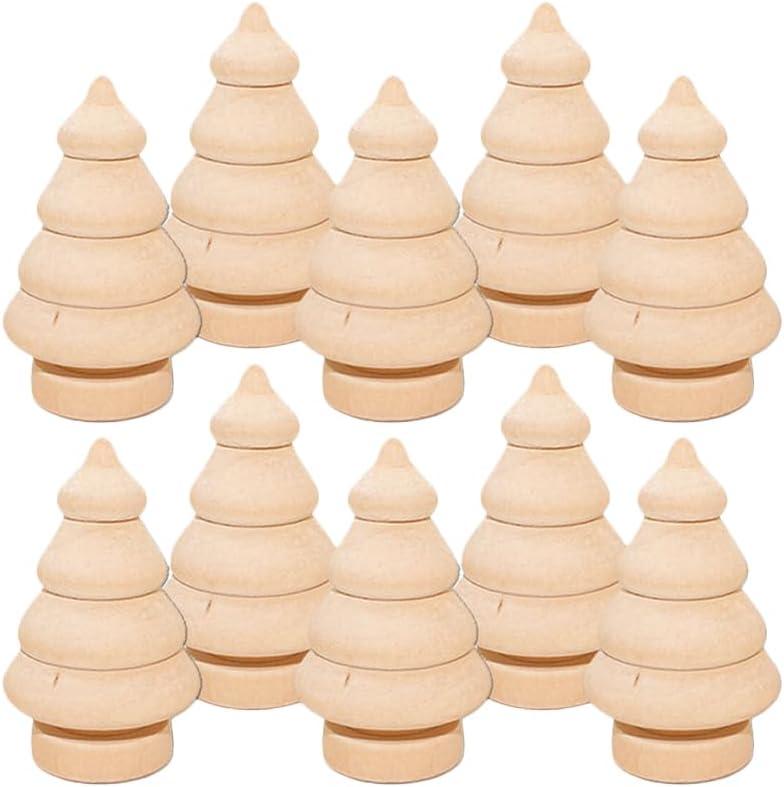 20 Pcs Mini Wooden Christmas Tree Unfinished Wood Christmas Trees Decor Ornaments DIY Crafts Handmade Wood Peg Doll