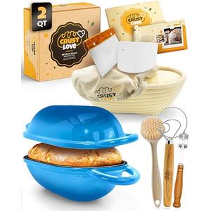 CRUSTLOVE Loaf Pan for Bread Baking - incl Sourdough Bread-Baking Supplies like Banneton Bread-Proofing Basket - 2QT Enameled Oval Cast Iron Dutch Oven, Bread-Oven, Sour Dough Bread-Banking-Pan Tools